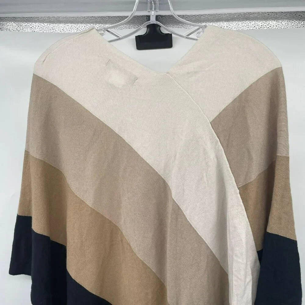 Ellen Tracy Womens Poncho Sweater Wool Blend Pullover Striped Size Small